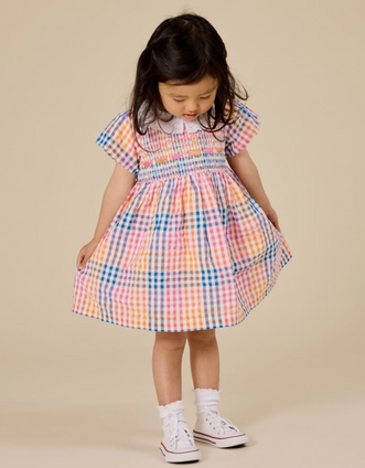 Flo Smocked Dress - Rainbow Gingham