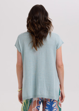 Linen Drape Top Lt Cyan LC7767
