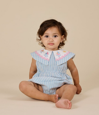 Ava Collared Romper - Sailor Stripe