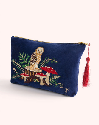 Velvet Zip Pouch - Woodland Owl Velvet Zip Pouch - Woodland Owl
