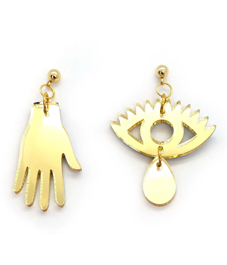 Gold Mirror Hand Eye Stud Gold Mirror Hand Eye Stud