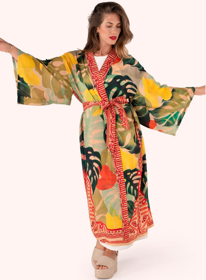 Kimono Gown - Exotic Leaves