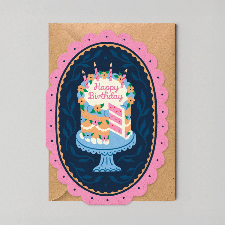 Pink Framed Birthday Cake Cards | Die Cut Birthday Cards