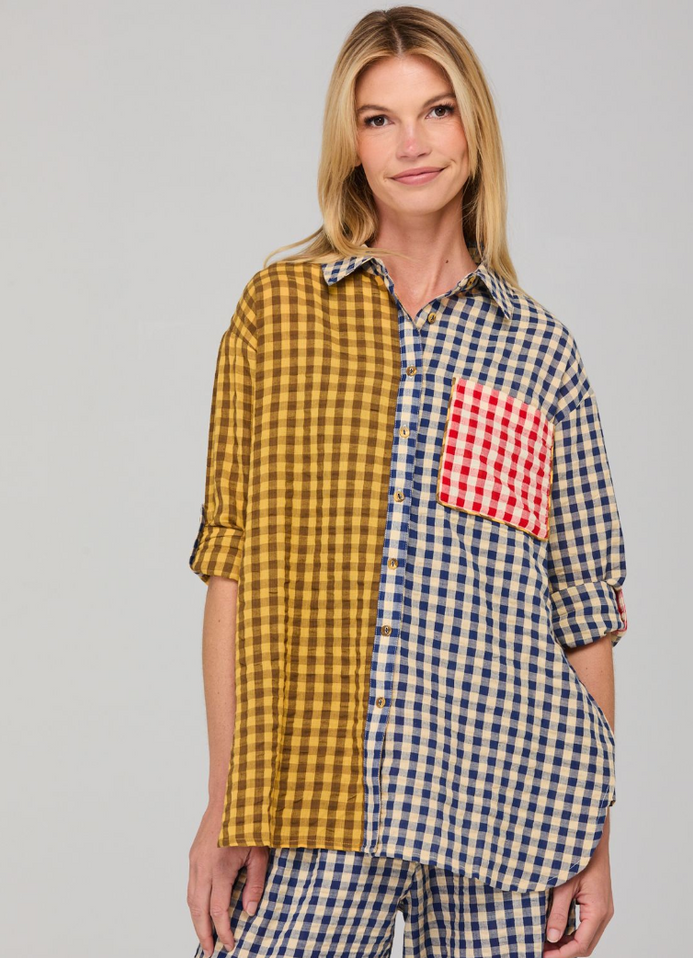 Gillie Shirt -Navy Spliced Seersucker