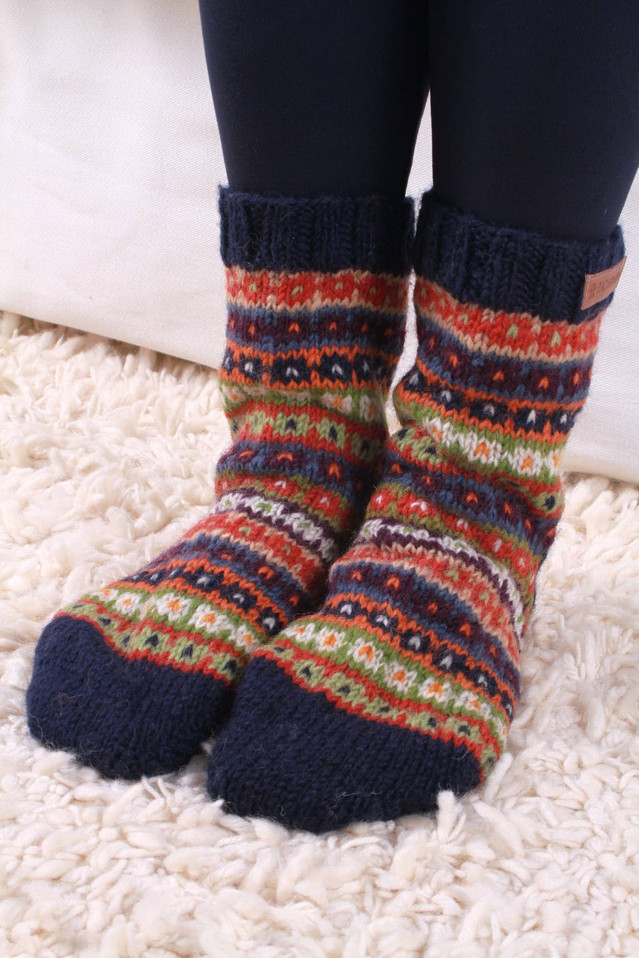 Colorado - Women's Dark Blue Fair Isle Knitted Sofa Socks