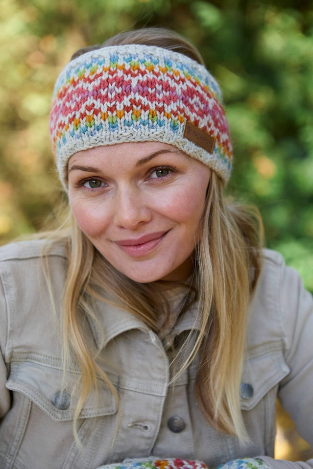 Killarney Soft Merino Wool Fair Isle Knit  Ear Warmer Oat