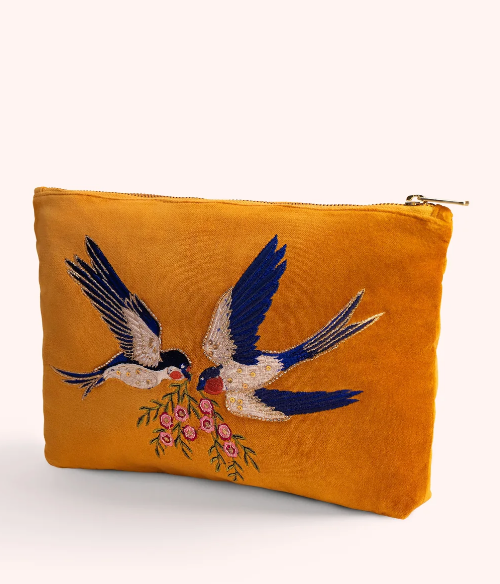 Velvet Zip Pouch - Swallow