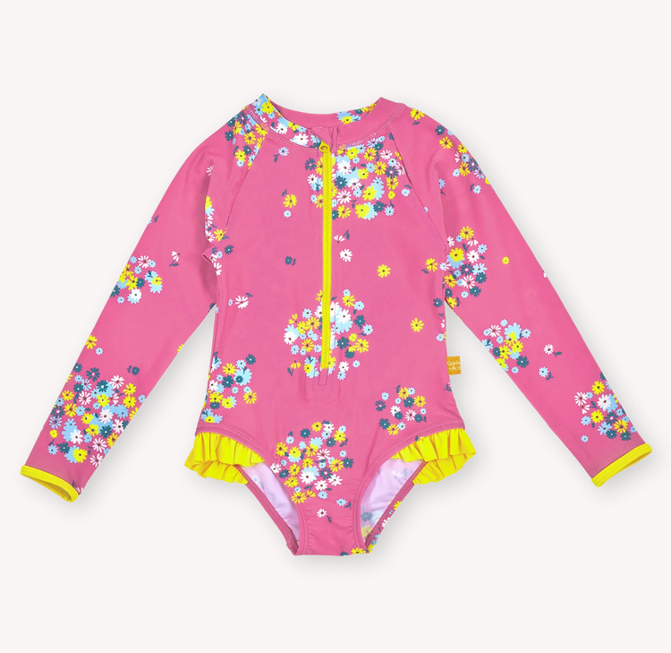 Floral Long Sleeve Frill Swimsuit