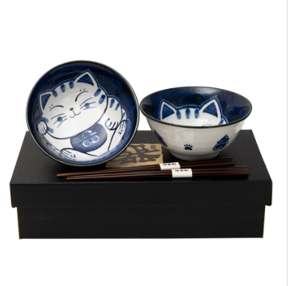 Sitting Tabby Cat Bowl Set 2