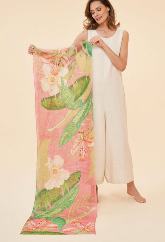Linen Scarf - Delicate Tropical Candy