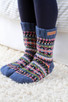Iona Knitted Wool Fair Isle Lounge Sofa Socks Denim Blue