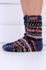 Iona Knitted Wool Fair Isle Lounge Sofa Socks Denim Blue