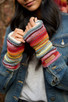 Seville Knit Fingerless Gloves Sunset Striped Sherpa Fleece