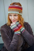 Seville Knit Fingerless Gloves Sunset Striped Sherpa Fleece
