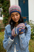 Denver - Stripey Blue Knitted Wool Fingerless Glove Mitts