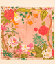 100% pure silk scarf featuring pink tones and floral garden theme.