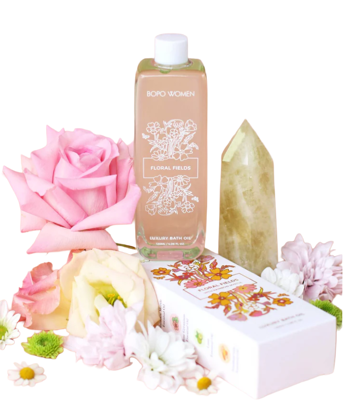 Bopo women, floral fields, luxury bath oil,