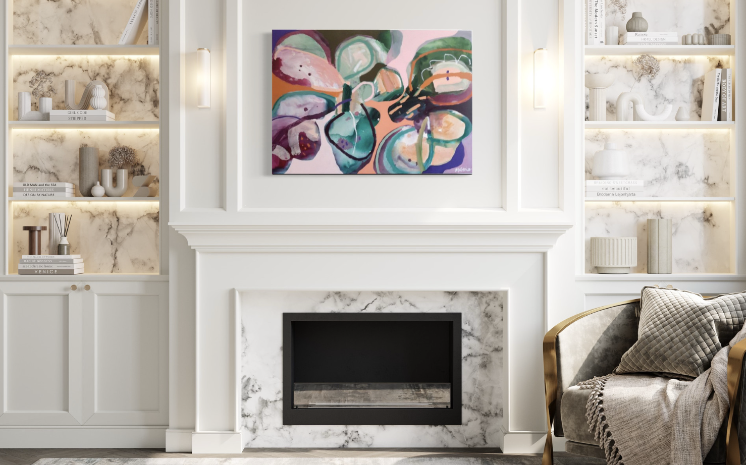 Floral abstract original artwork by Mel Obst featuring vibrant colors and dynamic brushstrokes, capturing the essence of nature in an expressive, modern style.