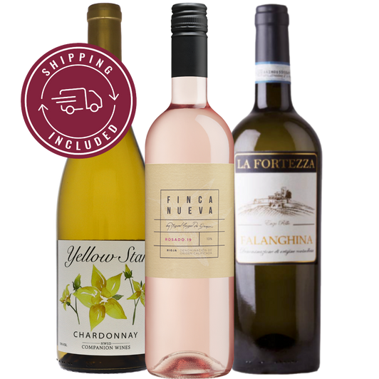 Yellow star chardonnay, finca nuenve rose, la fortezza falanghina