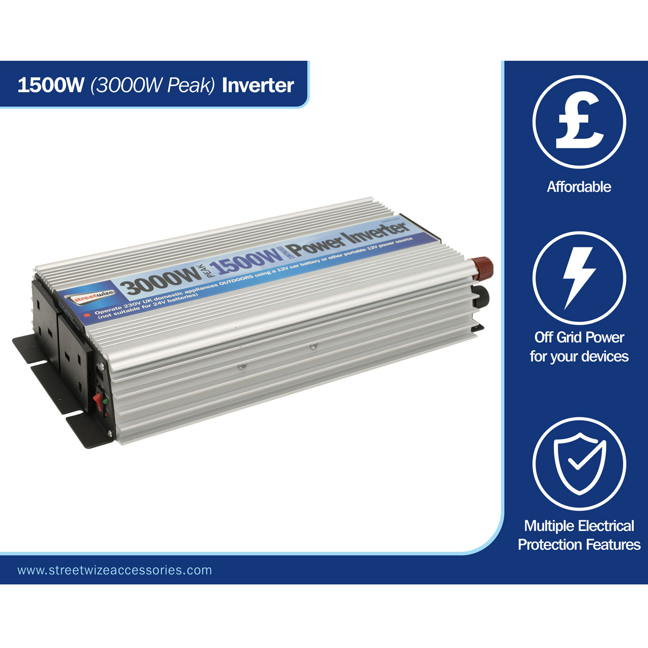 1500 Watt / 3000 Watt Peak Modified Sine Wave Inverter from