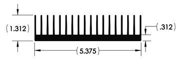 Wakefield Thermal 5.375" X 1.312" Flatback Heatsink 6037 XX5045 - 5745 Diagram