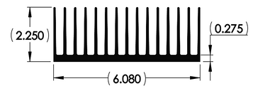 Wakefield Thermal 6.08" X 2.25" Flatback Heatsink - 13277 Diagram