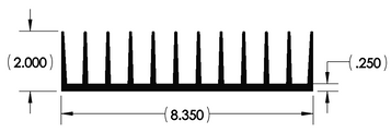 Wakefield Thermal 8.35" X 2" Flatback Heatsink XX4937 - 13668 Diagram
