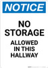 Notice: No Storage Allowed In Hallway - Portrait Wall Sign