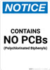Notice: Contains No PCBs - Portrait Wall Sign