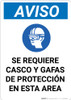 Notice: Spanish Helmet And Goggles Required In Area with Icon - Portrait Wall Sign Notice: Spanish Helmet And Goggles Required In Area with Icon - Portrait Wall Sign