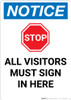Notice: Stop All Visitors must Sign In Here with Graphic - Portrait Wall Sign Notice: Stop All Visitors must Sign In Here with Graphic - Portrait Wall Sign