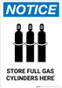 Notice: Store Full Gas Cylinders with Grahic - Portrait Wall Sign Notice: Store Full Gas Cylinders with Grahic - Portrait Wall Sign