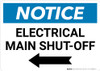 Notice: Electrical Main Shut-Off Landscape with Left Arrow Notice: Electrical Main Shut-Off Landscape with Left Arrow