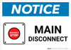 Notice: Main Disconnect Landscape with Emergency Stop Icon