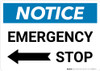 Notice: Emergency Stop Button with Left Arrow Landscape