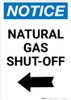 Notice: Natural Gas Shut-Off with Left Arrow Portrait