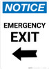 Notice: Emergency Exit with Left arrow Portrait