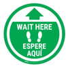 Wait Here - Green Circle - Bilingual - Floor Sign
