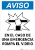 Notice: Spanish In Case Of Emergency Break Glass with Icon Portrait Notice: Spanish In Case Of Emergency Break Glass with Icon Portrait