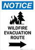 Notice: Wildfire Evacuation Route with Right Arrow and Icon Portrait Notice: Wildfire Evacuation Route with Right Arrow and Icon Portrait