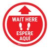 Wait Here - Red Circle - Bilingual - Floor Sign