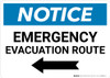 Notice: Emergency Evacuation Route with Left Arrow Landscape Notice: Emergency Evacuation Route with Left Arrow Landscape