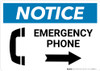 Notice: Emergency Phone with Right Arrow and Icon Landscape