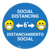 Social Distancing with Facemask Emoji Bilingual - Blue - Floor Sign Social Distancing with Facemask Emoji Bilingual - Blue - Floor Sign