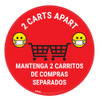 2 Carts Apart with Facemask Emojis Bilingual - Red - Floor Sign