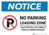 Notice: No Parking - Loading Zone - Violators Will Be Towed Landscape Notice: No Parking - Loading Zone - Violators Will Be Towed Landscape