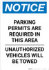 Notice: Parking Permits Are Required In This Area - Unauthorized Vehicles Will Be Towed Portrait