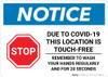 Notice: This Location is Touch Free COVID-19 with Icon Landscape - Wall Sign