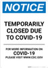 Notice: Temporarily Closed Due To Covid-19 Portrait - Wall Sign