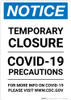 Notice: Temporary Closure - Covid-19 Precautions Portrait - Wall Sign Notice: Temporary Closure - Covid-19 Precautions Portrait - Wall Sign